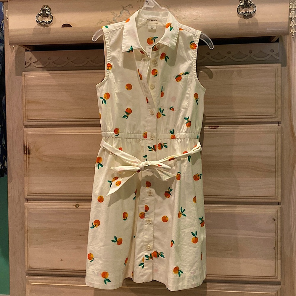 Girls JCREW Cotton Button Up Orange Printed Dress